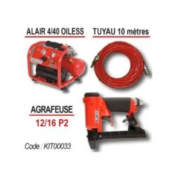 Kit Agrafeuse Pneumatique + Compresseur électrique + Tuyau 10 M